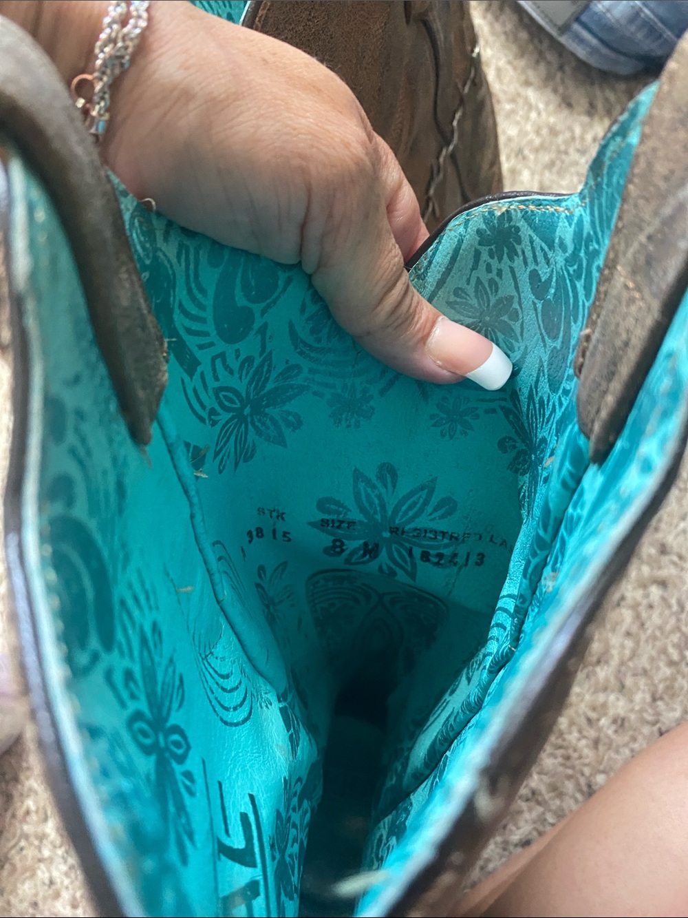 Corral Brown Western Heeled Boots with Turquoise Lining - Picture 3 of 3
